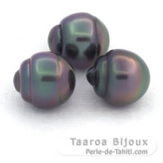 Lotto di 3 Perle di Tahiti Cerchiate B di 10.5 a 10.7 mm