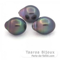 Lotto di 3 Perle di Tahiti Semi-Barocche B 11.1 mm