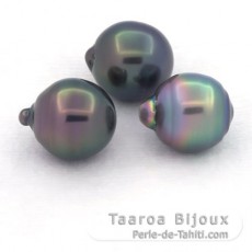 Lotto di 3 Perle di Tahiti Cerchiate C di 11.1 a 11.4 mm