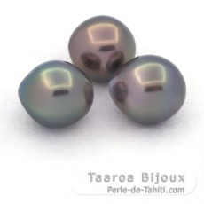 Lotto di 3 Perle di Tahiti Semi-Barocche C di 11 a 11.3 mm