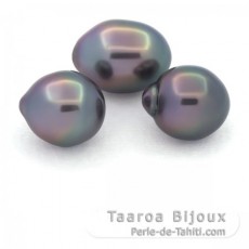 Lotto di 3 Perle di Tahiti Semi-Barroca B di 11 a 11.2 mm