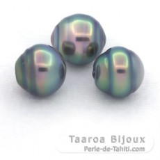 Lotto di 3 Perle di Tahiti Cerchiate C di 10.4 a 10.6 mm
