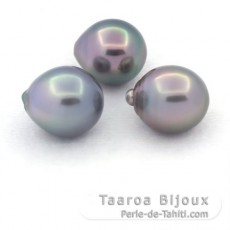 Lotto di 3 Perle di Tahiti Semi-Barocche C di 11 a 11.4 mm