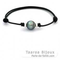Braccialetto in Cuoio e 1 Perla di Tahiti Semi-Barocca B 11.3 mm