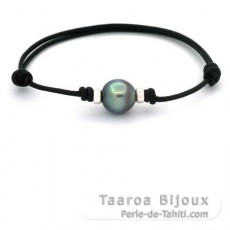 Braccialetto in Cuoio e 1 Perla di Tahiti Semi-Baroccha B 11.3 mm