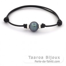 Braccialetto in Cuoio e 1 Perla di Tahiti Semi-Barocca C 11.2 mm