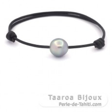 Braccialetto in Cuoio e 1 Perla di Tahiti Semi-Baroccha C 11.2 mm