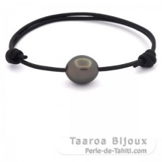 Braccialetto in Cuoio e 1 Perla di Tahiti Semi-Barocca B/C 11.2 mm