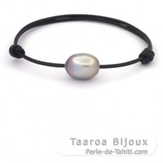 Braccialetto in Cuoio e 1 Perla di Tahiti Semi-Baroccha B 11.3 mm