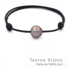 Braccialetto in Cuoio e 1 Perla di Tahiti Semi-Baroccha B 11.3 mm