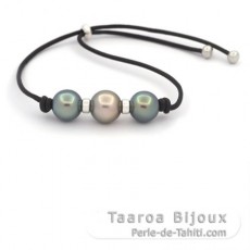 Braccialetto in Cuoio e 3 Perle di Tahiti Rotonda CD 10.2 e 10.7 mm