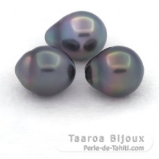 Lotto di 3 Perle di Tahiti Semi-Barocche B di 10.7 a 10.9 mm