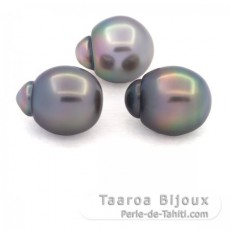 Lotto di 3 Perle di Tahiti Semi-Barocche B di 10.7 a 10.8 mm