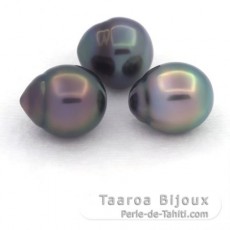 Lotto di 3 Perle di Tahiti Semi-Barroca B/C di 10.5 a 10.9 mm