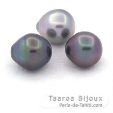Lotto di 3 Perle di Tahiti Semi-Barocche B/C di 10.5 a 10.8 mm