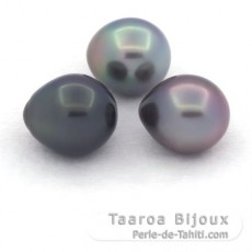 Lotto di 3 Perle di Tahiti Semi-Barocche C di 10.5 a 10.9 mm