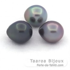 Lotto di 3 Perle di Tahiti Semi-Barroca C di 10.5 a 10.9 mm