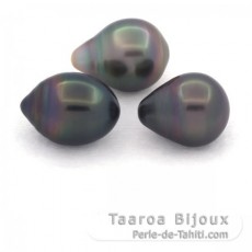 Lotto di 3 Perle di Tahiti Semi-Barroca B/C di 10.5 a 10.9 mm