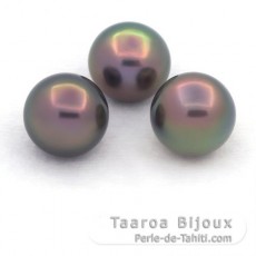 Lotto di 3 Perle di Tahiti Semi-Barroca B di 10.6 a 10.7 mm