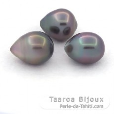 Lotto di 3 Perle di Tahiti Semi-Barocche B di 10.5 a 10.8 mm