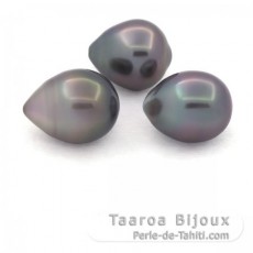 Lotto di 3 Perle di Tahiti Semi-Barocche B di 10.5 a 10.8 mm