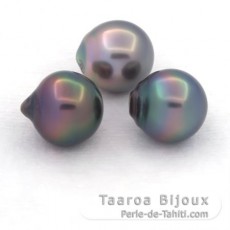 Lotto di 3 Perle di Tahiti Semi-Barroca B di 10.6 a 10.7 mm