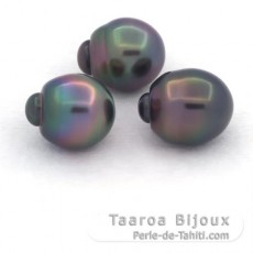 Lotto di 3 Perle di Tahiti Semi-Barocche B di 10.6 a 10.8 mm