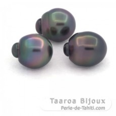 Lotto di 3 Perle di Tahiti Semi-Barroca B di 10.6 a 10.8 mm