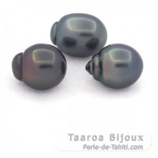 Lotto di 3 Perle di Tahiti Semi-Barocche B di 10.5 a 10.7 mm