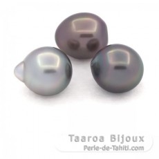 Lotto di 3 Perle di Tahiti Semi-Barocche B di 10.6 a 10.8 mm