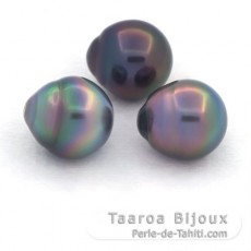 Lotto di 3 Perle di Tahiti Semi-Barroca B di 10.6 a 10.9 mm