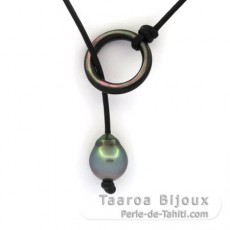 Collana in Cuoio e 1 Perla di Tahiti Semi-Barroca C 11.6 mm