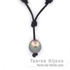 Collana in Cuoio e 1 Perla di Tahiti Semi-Baroccha C 11.3 mm