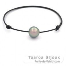 Braccialetto in Cuoio e 1 Perla di Tahiti Semi-Barocca A 11.1 mm