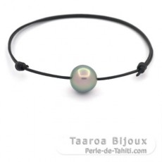 Braccialetto in Cuoio e 1 Perla di Tahiti Semi-Baroccha A 11.1 mm