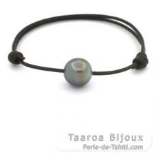Braccialetto in Cuoio e 1 Perla di Tahiti Semi-Barocca C 12.1 mm
