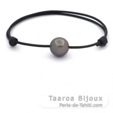 Braccialetto in Cuoio e 1 Perla di Tahiti Semi-Baroccha C 12.3 mm