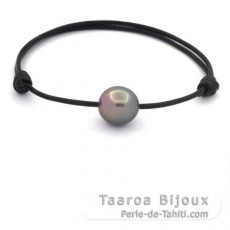 Braccialetto in Cuoio e 1 Perla di Tahiti Semi-Baroccha B 11.6 mm