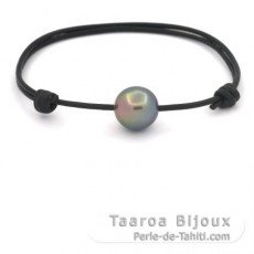 Braccialetto in Cuoio e 1 Perla di Tahiti Semi-Barocca C 11.6 mm