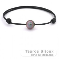 Braccialetto in Cuoio e 1 Perla di Tahiti Semi-Barocca B 10.6 mm