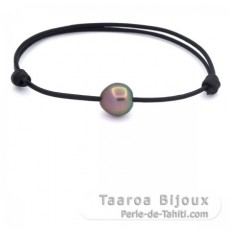 Braccialetto in Cuoio e 1 Perla di Tahiti Semi-Barocca A/B 10.8 mm