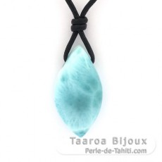 Collana in Cuoio e 1 Larimar - 28 x 15 x 9 mm - 5.6 gr