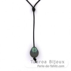 Collana in Cuoio e 1 Perla di Tahiti Semi-Barroca C 10.8 mm