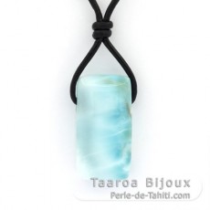 Collana in Cuoio e 1 Larimar - 27 x 14 x 8.2 mm - 7.1 gr