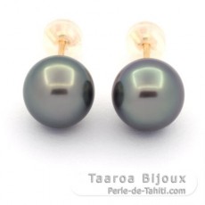 Orecchini in Oro 18k e 2 Perle di Tahiti Semi-Rotonde 1 A & 1 B 9.3 mm