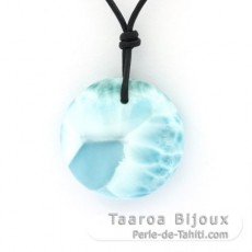 Collana in Cuoio e 1 Larimar - 22 x 7.5 mm - 6.6 gr