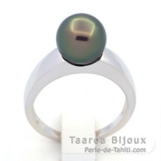 Anello in Argento e 1 Perla di Tahiti Rotonda B 8.6 mm