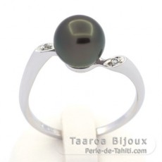 Anello in Argento e 1 Perla di Tahiti Semi-Rotonda B 8.9 mm