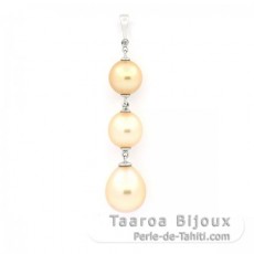 Ciondolo in Argento e 3 Perle de Australia Semi-Barocca B/C 9.1 a 11.1 mm
