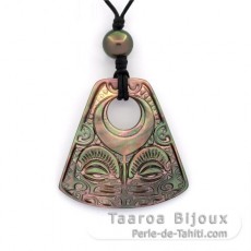 Collana in Cuoio e 1 Perla di Tahiti Rotonda C 9.7 mm